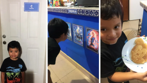 Niño extraña ir al cine y sus papás hacen uno en casa con todo y dulcería