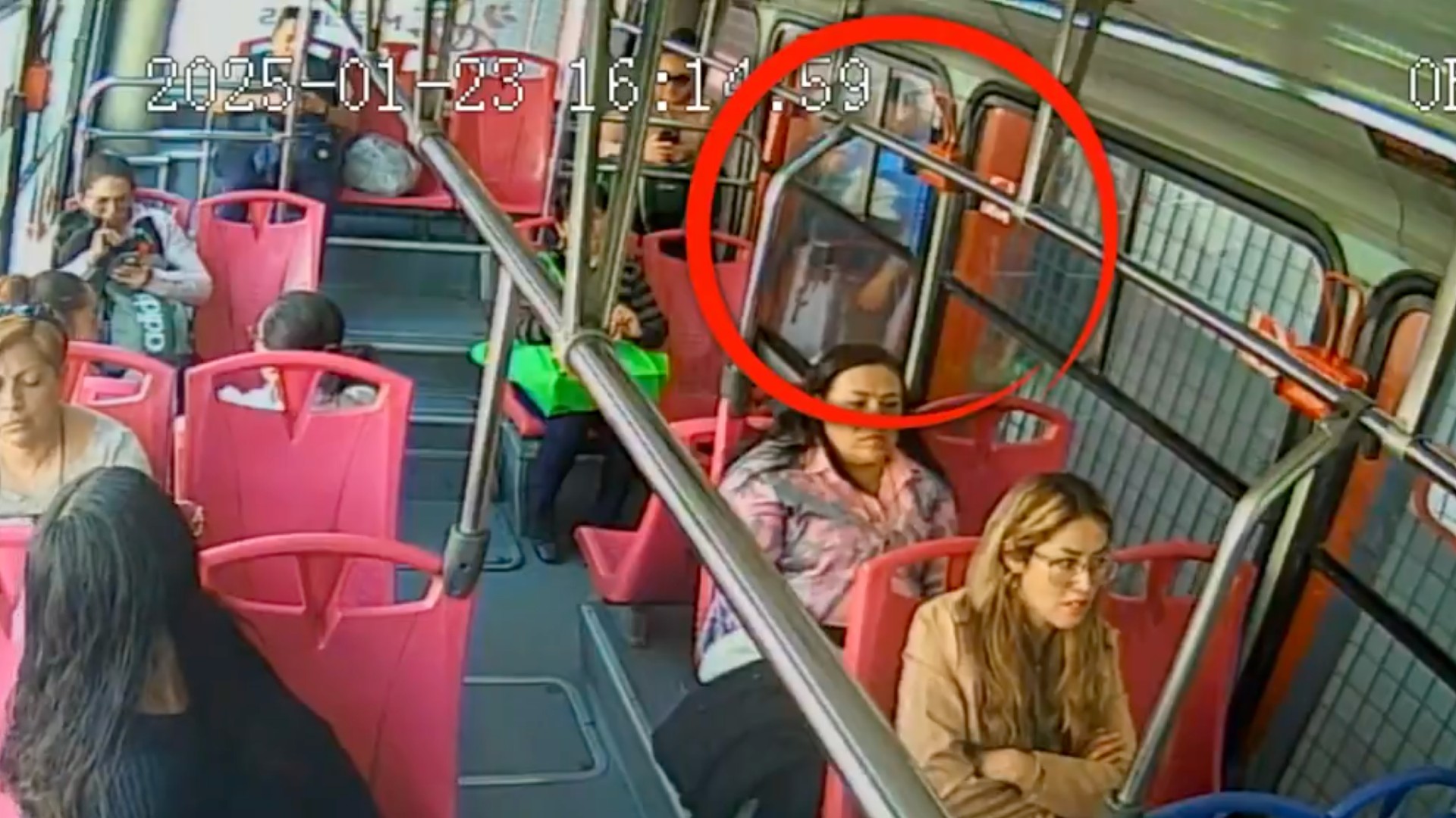 Imagen del video donde le roban el celular a una mujer desde la ventana del transporte público